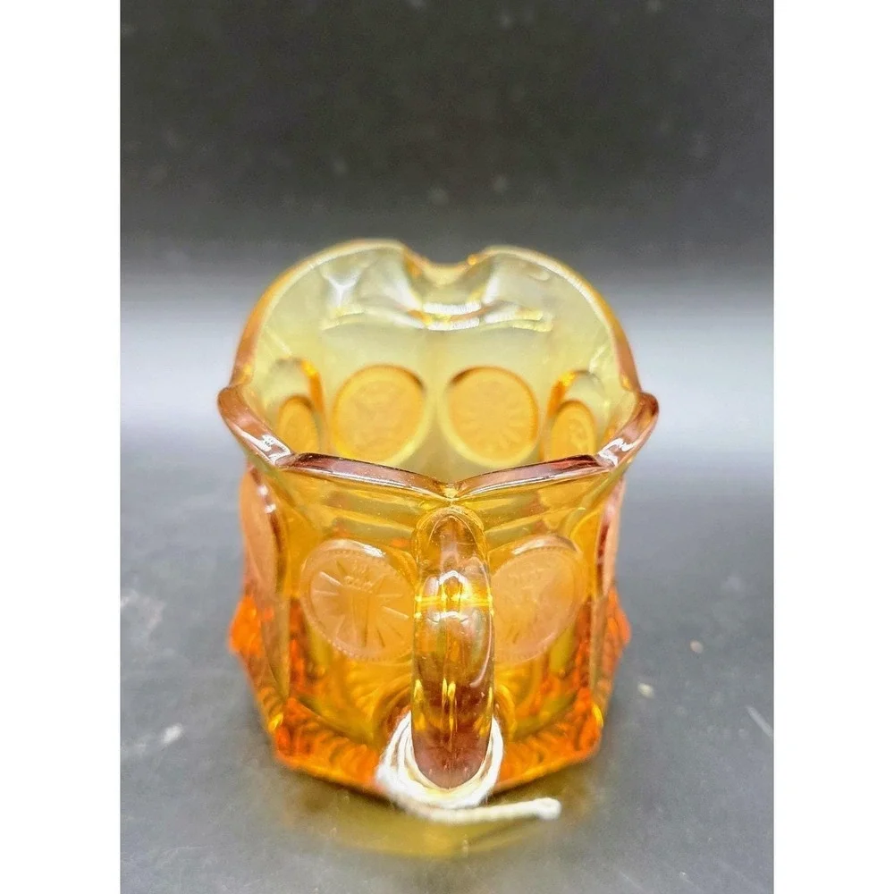 Vintage Fostoria Amber Coin Dot Pattern Eagle & Torch Glass Creamer